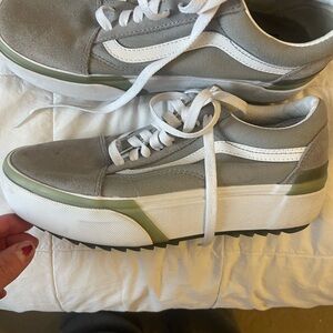 Vans Gray and White Platform Sneakers
